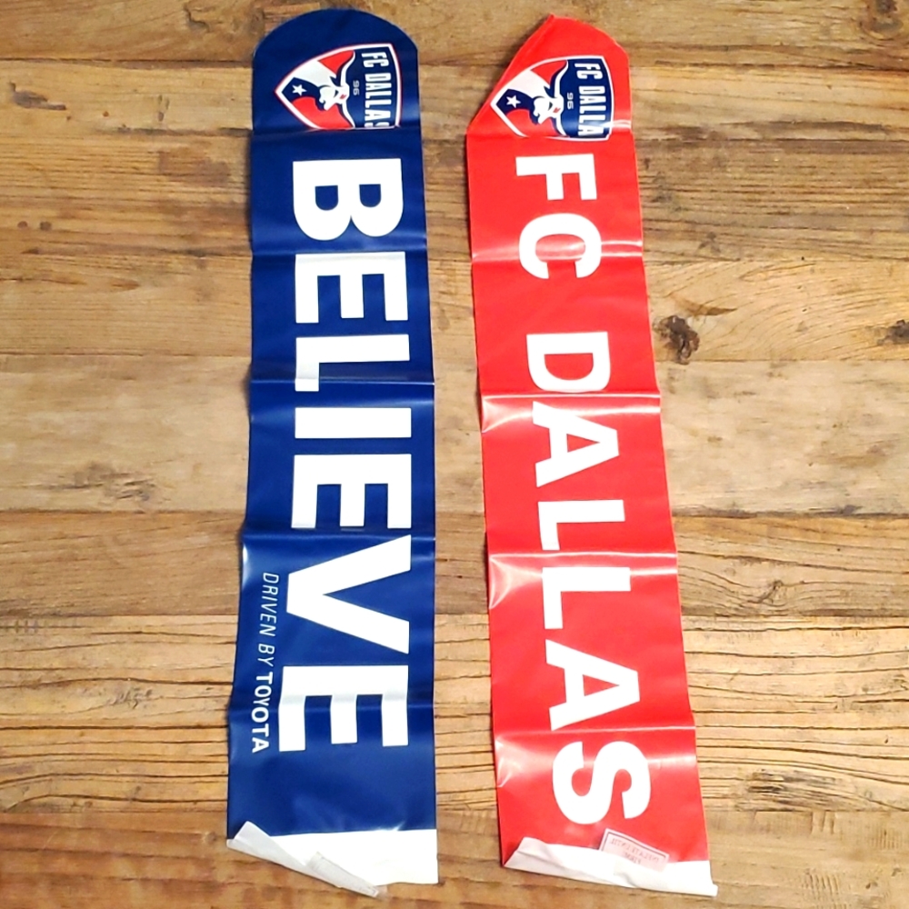 FC Dallas fan package with thunder sticks, mini scarf, and knit cap